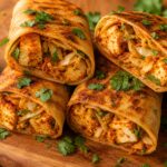 Air fryer tandoori cabbage paneer wraps golden and crispy on a plate with mint chutney