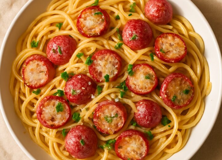 A plate of garlic parmesan roasted radish pasta garnished with fresh parsley and extra parmesan cheese