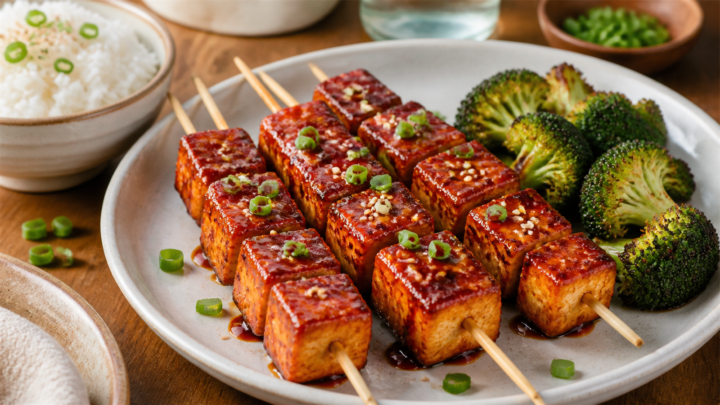 Air Fryer Sticky Gochujang Tofu Skewers