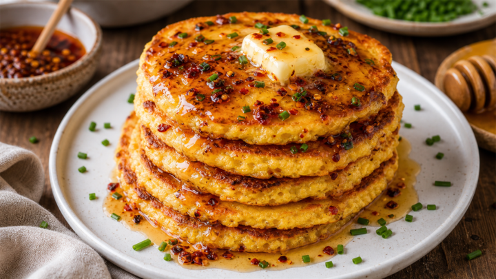 Chili Crisp Honey Butter Cornbread Pancakes