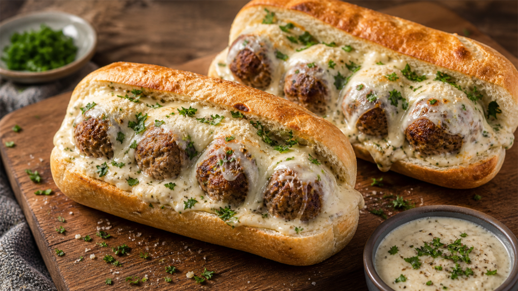Cottage Cheese Alfredo Meatball Subs