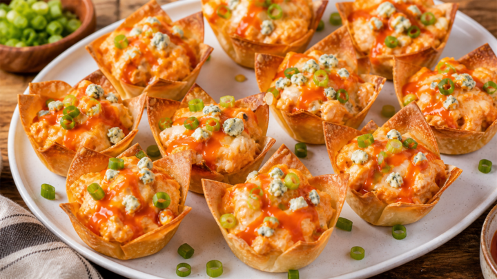 Cottage Cheese Buffalo Chicken Wonton Cups