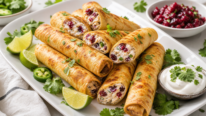 Cranberry Jalapeno Cream Cheese Chicken Taquitos