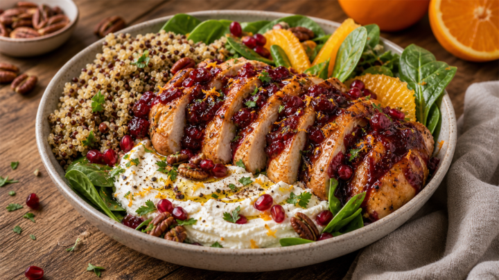 Cranberry Orange Whipped Feta Chicken Bowls