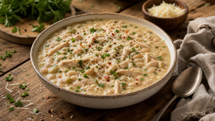Creamy Parmesan White Bean Chicken Chili