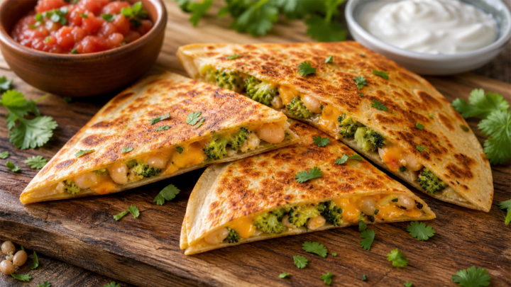 Crispy Broccoli Cheddar White Bean Quesadillas