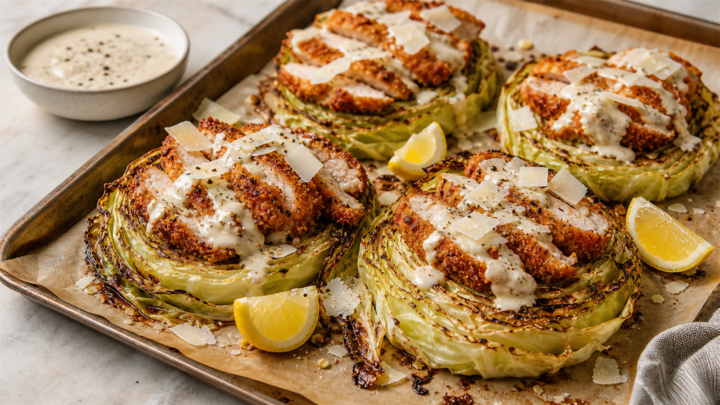 Crispy Chicken Caesar Cabbage Steaks