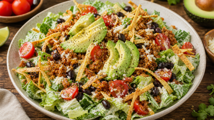 Crispy Rice Taco Caesar Salad