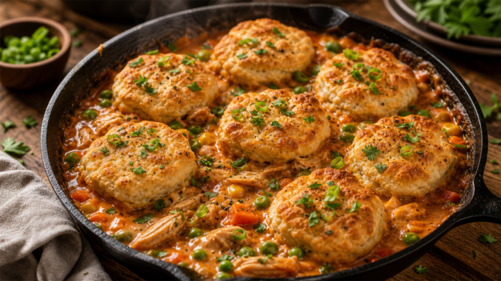 Gochujang Chicken Pot Pie Biscuit Skillet