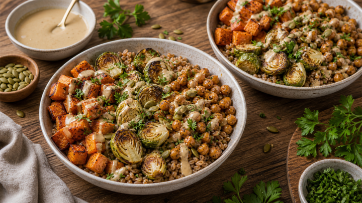 Harvest Grain Bowls with Maple Tahini