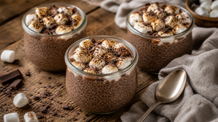 Hot Cocoa Protein Chia Cups with Toasted Marshmallow