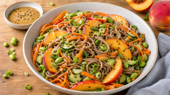 Miso Peach Soba Noodle Salad