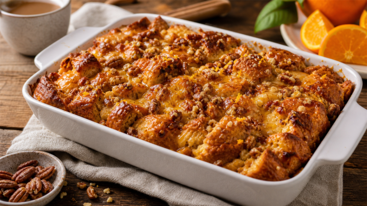 Orange Cardamom Sticky Bun Bread Pudding