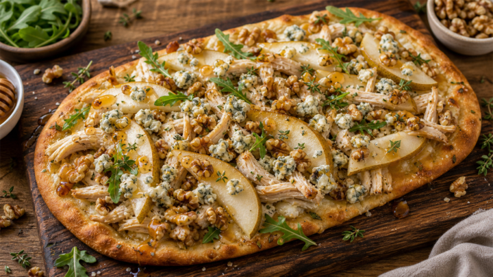 Pear and Gorgonzola Chicken Flatbread
