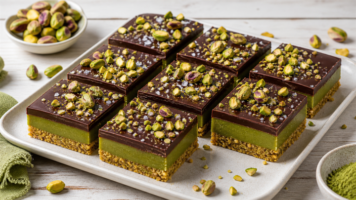 Pistachio Matcha Millionaire Bars