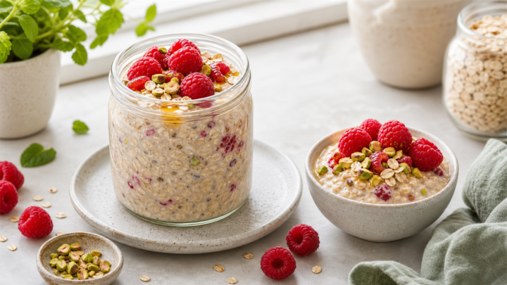 Pistachio Raspberry Overnight Oats