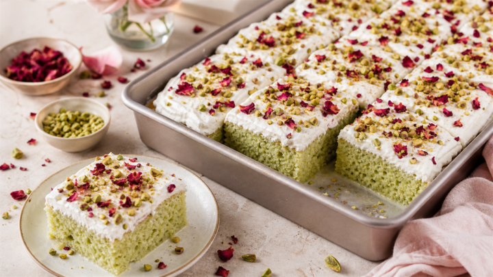 Pistachio Rose Tres Leches Snack Cake
