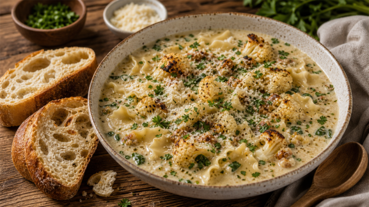 Roasted Cauliflower White Lasagna Soup