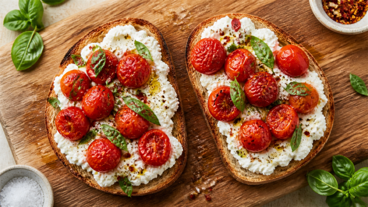Roasted Cherry Tomato Cottage Cheese Toasts