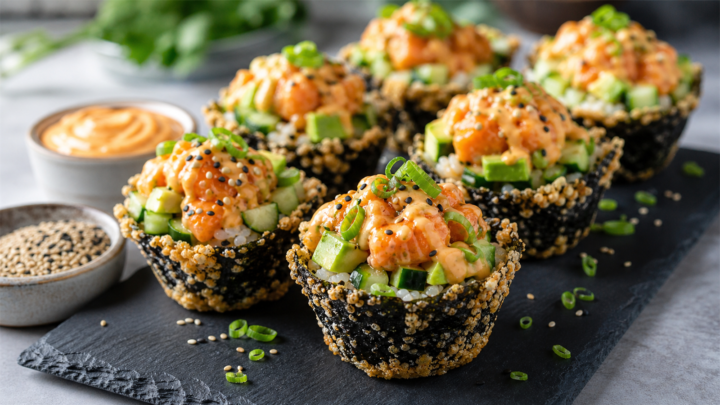 Spicy Salmon Sushi Crunch Cups