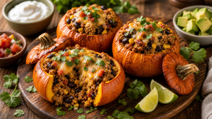 Turkey Taco Stuffed Mini Pumpkins
