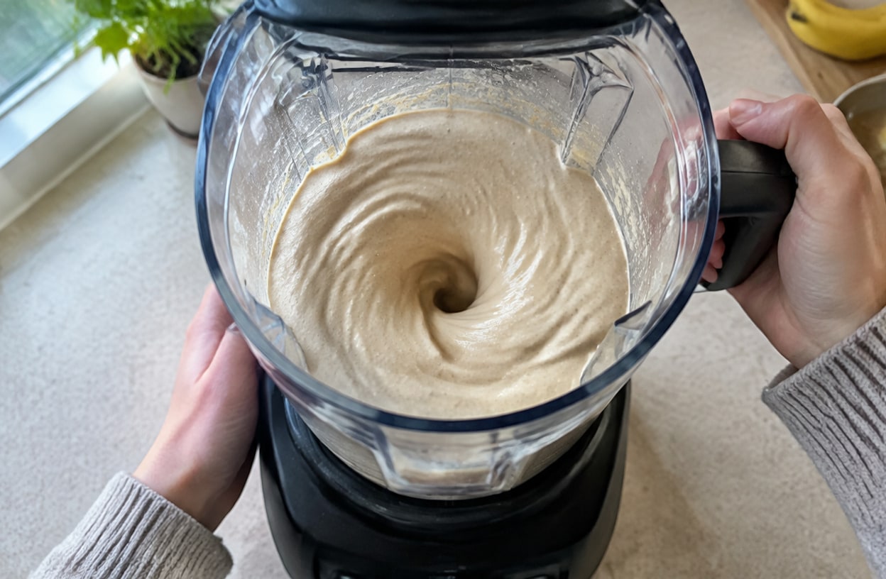 The blender mixing the protein shake until smooth.